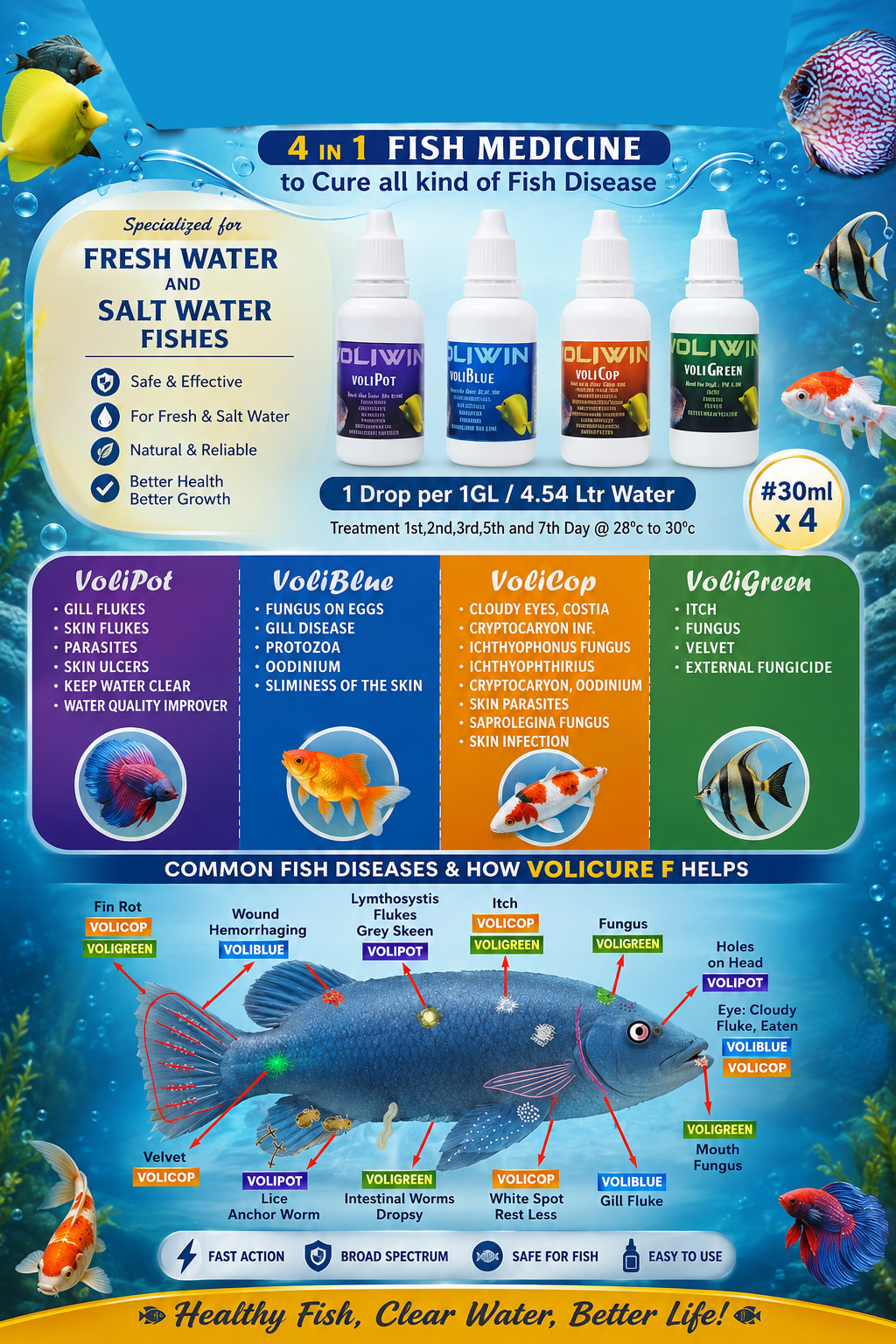 Voliwin Ornamental Fish Care 30ml X 4 nos