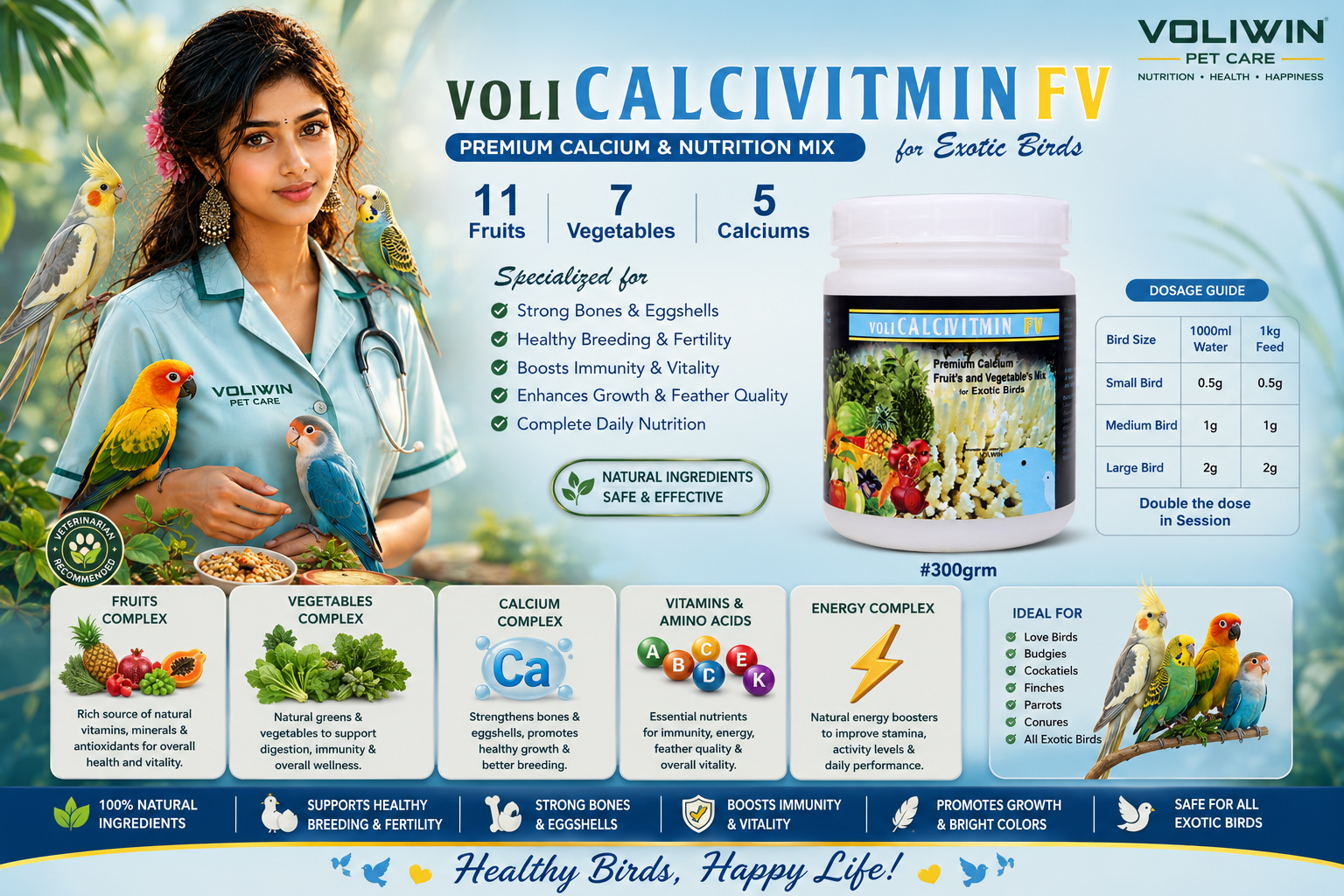 VOLI CALCIVITMIN FV – Premium Calcium & Nutrition Mix for Exotic Birds 300g